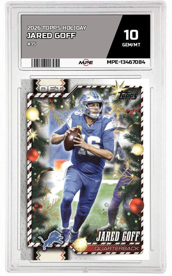 2026 TOPPS HOLIDAY #35 JARED GOFF MPE 10 GEM/MT — graded card auctioned from the MPE vault