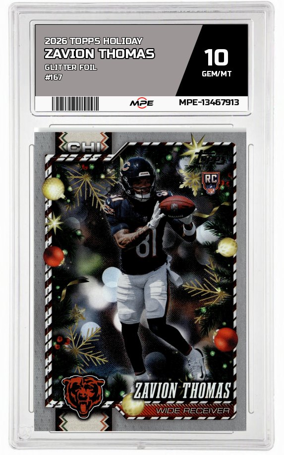 2026 TOPPS HOLIDAY Glitter Foil #167 ZAVION THOMAS MPE 10 GEM/MT — graded card auctioned from the MPE vault