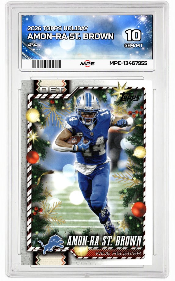 2026 TOPPS HOLIDAY #34 AMON-RA ST. BROWN MPE 10 GEM/MT — graded card auctioned from the MPE vault
