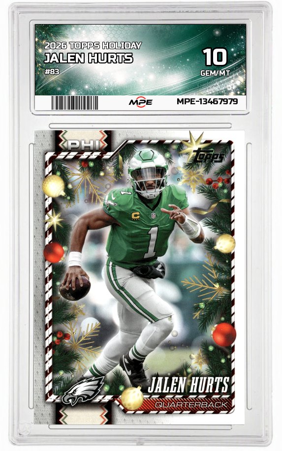 2026 TOPPS HOLIDAY #83 JALEN HURTS MPE 10 GEM/MT — graded card auctioned from the MPE vault