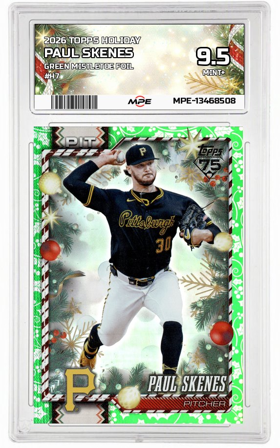 2026 TOPPS HOLIDAY GREEN MISTLETOE FOIL #H7 PAUL SKENES MPE 9.5 MINT+ — graded card auctioned from the MPE vault