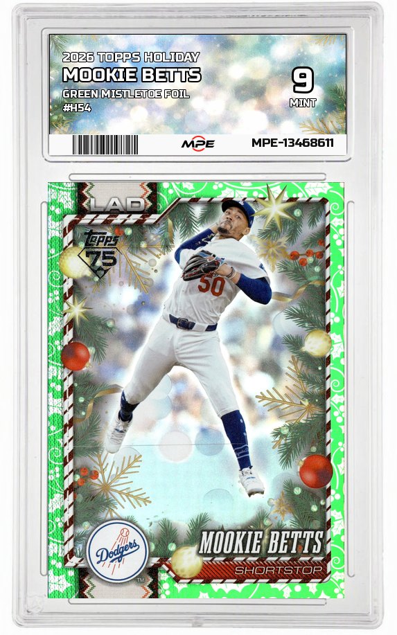 2026 TOPPS HOLIDAY GREEN MISTLETOE FOIL #H54 MOOKIE BETTS MPE 9 MINT — graded card auctioned from the MPE vault