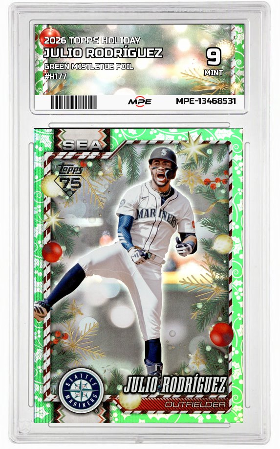 2026 TOPPS HOLIDAY GREEN MISTLETOE FOIL #H177 JULIO RODRÍGUEZ MPE 9 MINT — graded card auctioned from the MPE vault