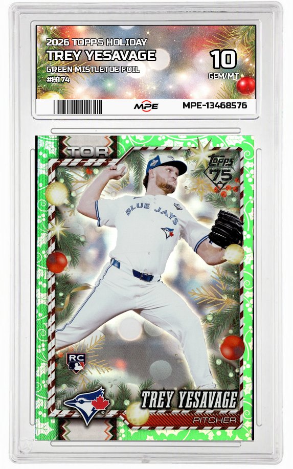 2026 TOPPS HOLIDAY GREEN MISTLETOE FOIL #H174 TREY YESAVAGE MPE 10 GEM/MT — graded card auctioned from the MPE vault