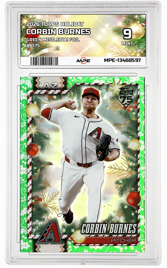 2026 TOPPS HOLIDAY GREEN MISTLETOE FOIL #H175 CORBIN BURNES MPE 9 MINT — graded card auctioned from the MPE vault