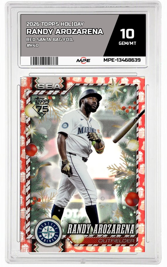 2026 TOPPS HOLIDAY RED SANTA BAG FOIL #H40 RANDY AROZARENA MPE 10 GEM/MT — graded card auctioned from the MPE vault