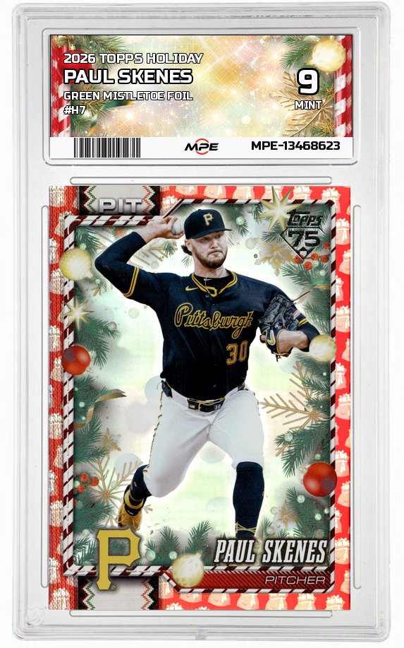 2026 TOPPS HOLIDAY GREEN MISTLETOE FOIL #H7 PAUL SKENES MPE 9 MINT — graded card auctioned from the MPE vault