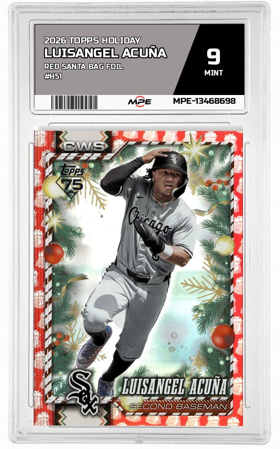2026 TOPPS HOLIDAY RED SANTA BAG FOIL #H51 LUISANGEL ACUÑA MPE 9 MINT — graded card auctioned from the MPE vault