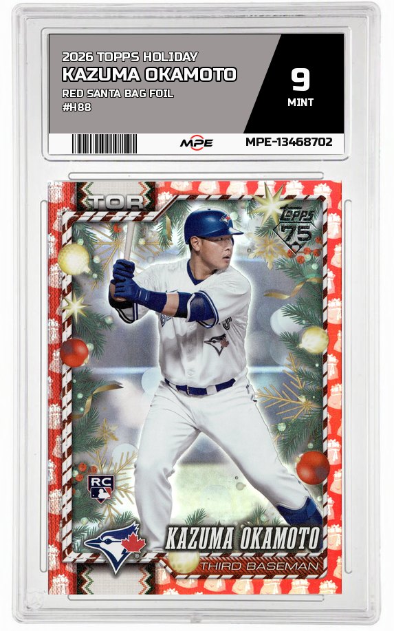 2026 TOPPS HOLIDAY RED SANTA BAG FOIL #H88 KAZUMA OKAMOTO MPE 9 MINT — graded card auctioned from the MPE vault