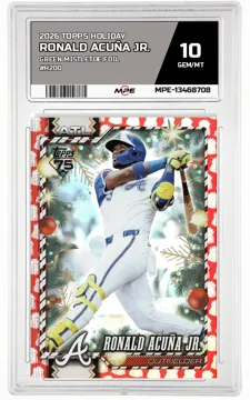 2026 TOPPS HOLIDAY GREEN MISTLETOE FOIL #H200 RONALD ACUÑA JR. MPE 10 GEM/MT — graded card up for auction