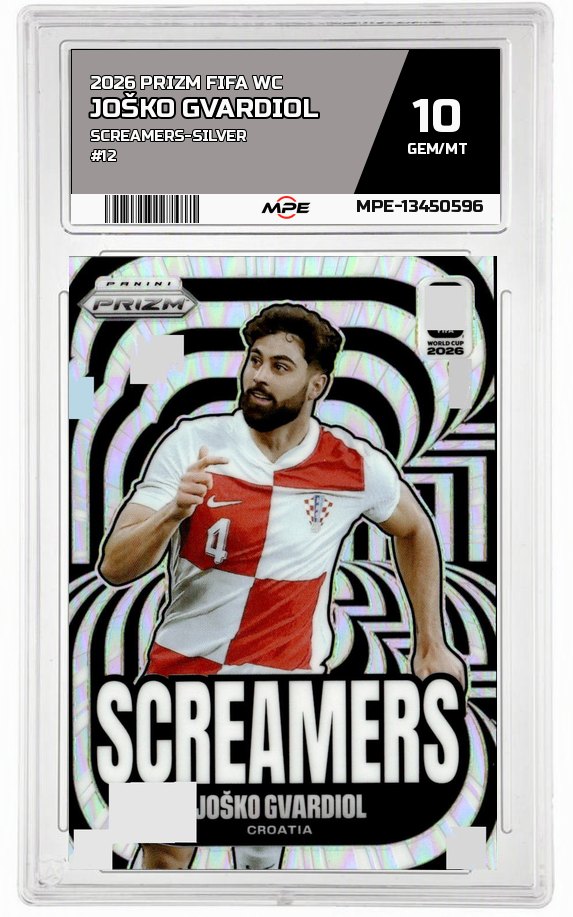 2026 PRIZM FIFA WC SCREAMERS-SILVER #12 JOŠKO GVARDIOL MPE 10 GEM/MT — graded card auctioned from the MPE vault