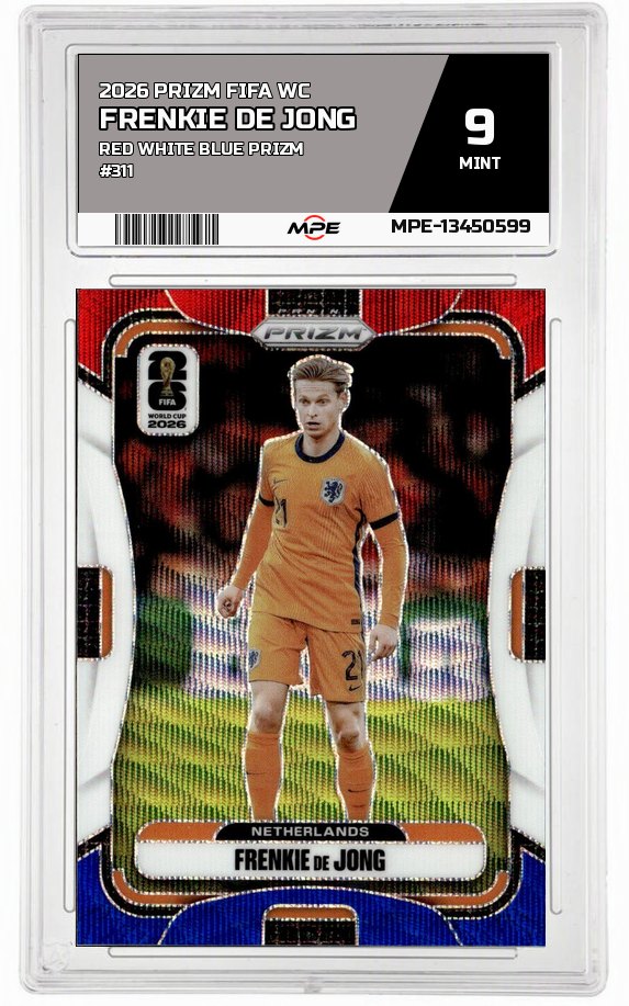 2026 PRIZM FIFA WC RED WHITE BLUE PRIZM #311 FRENKIE DE JONG MPE 9 MINT — graded card auctioned from the MPE vault