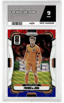 2026 PRIZM FIFA WC RED WHITE BLUE PRIZM #311 FRENKIE DE JONG MPE 9 MINT — graded card up for auction