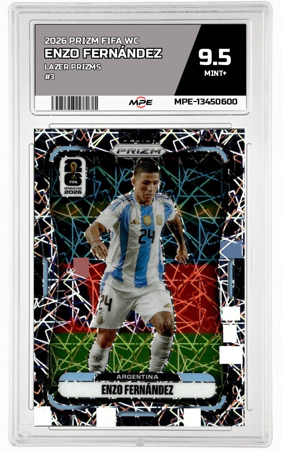 2026 PRIZM FIFA WC Lazer Prizms #3 ENZO FERNÁNDEZ MPE 9.5 MINT+ — graded card auctioned from the MPE vault