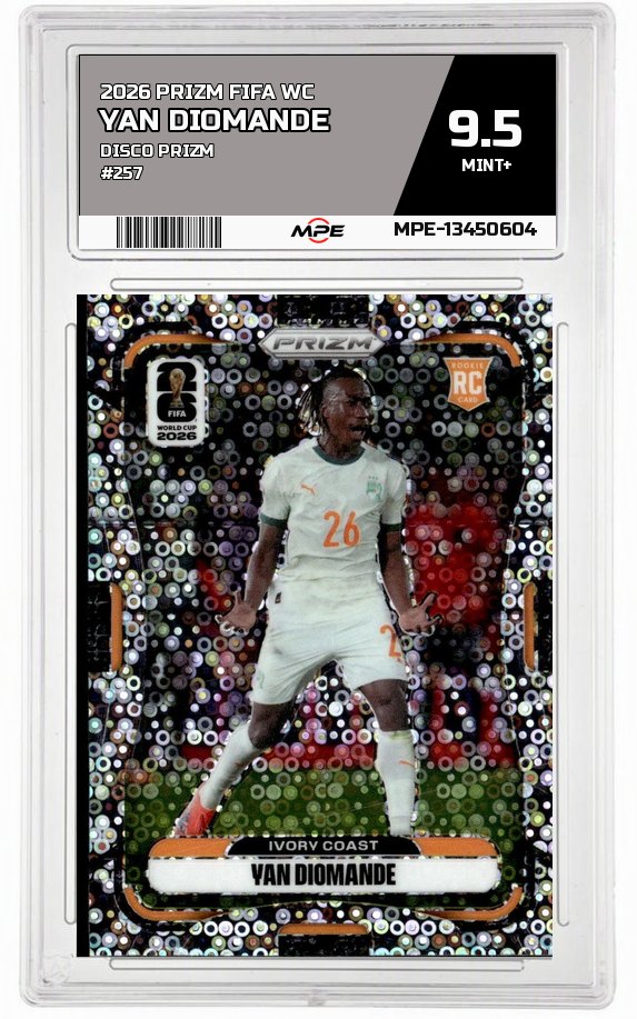 2026 PRIZM FIFA WC DISCO PRIZM #257 YAN DIOMANDE MPE 9.5 MINT+ — graded card auctioned from the MPE vault