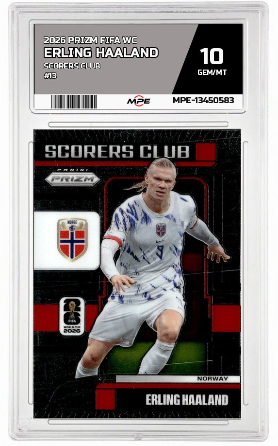 2026 PRIZM FIFA WC SCORERS CLUB #13 ERLING HAALAND MPE 10 GEM/MT — graded card auctioned from the MPE vault