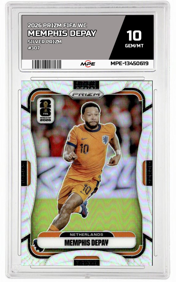 2026 PRIZM FIFA WC SILVER PRIZM #307 MEMPHIS DEPAY MPE 10 GEM/MT — graded card auctioned from the MPE vault