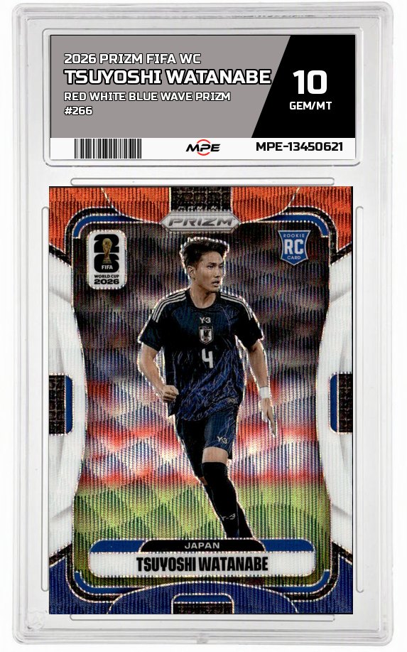 2026 PRIZM FIFA WC RED WHITE BLUE WAVE PRIZM #266 TSUYOSHI WATANABE MPE 10 GEM/MT — graded card auctioned from the MPE vault