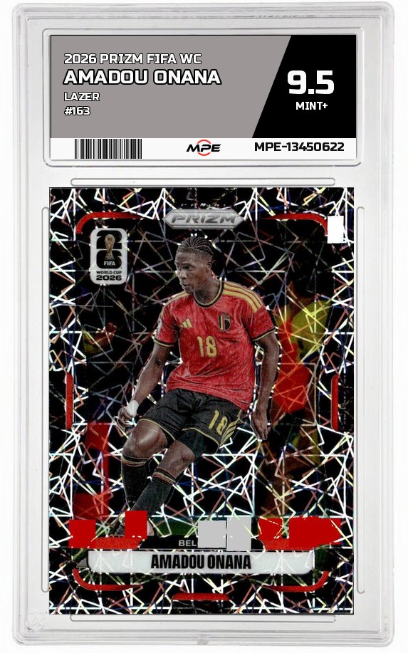 2026 PRIZM FIFA WC LAZER #163 AMADOU ONANA MPE 9.5 MINT+ — graded card auctioned from the MPE vault
