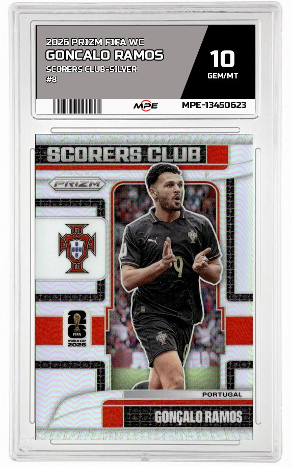 2026 PRIZM FIFA WC SCORERS CLUB-SILVER #8 GONCALO RAMOS MPE 10 GEM/MT — graded card auctioned from the MPE vault