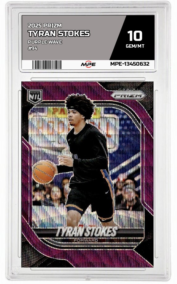 2025 PRIZM PURPLE WAVE #94 TYRAN STOKES MPE 10 GEM/MT — graded card auctioned from the MPE vault