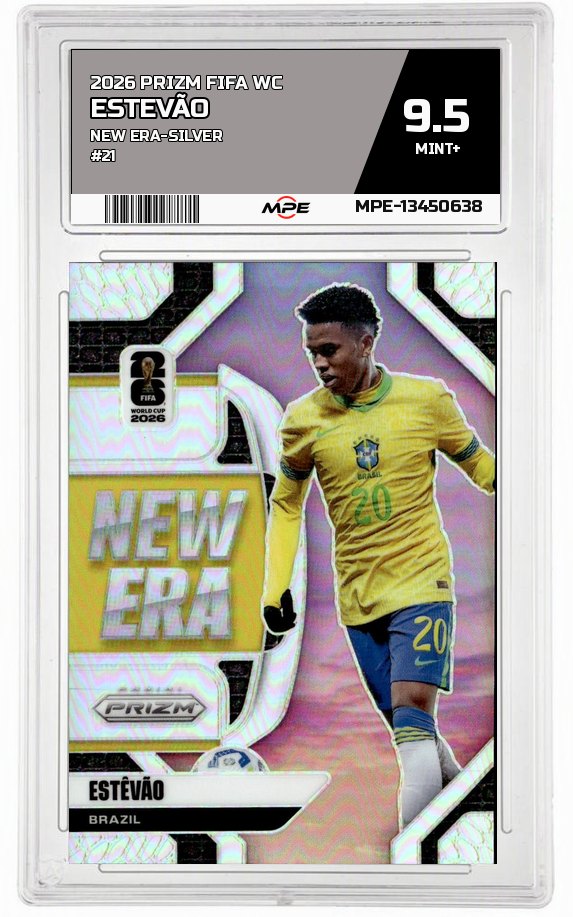 2026 PRIZM FIFA WC NEW ERA-SILVER #21 ESTEVÃO MPE 9.5 MINT+ — graded card auctioned from the MPE vault