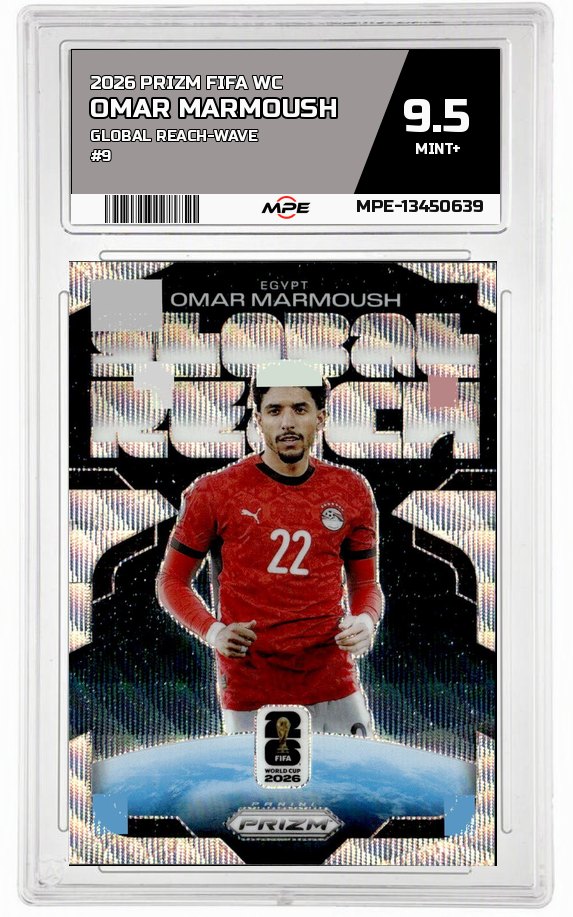 2026 PRIZM FIFA WC GLOBAL REACH-WAVE #9 OMAR MARMOUSH MPE 9.5 MINT+ — graded card auctioned from the MPE vault
