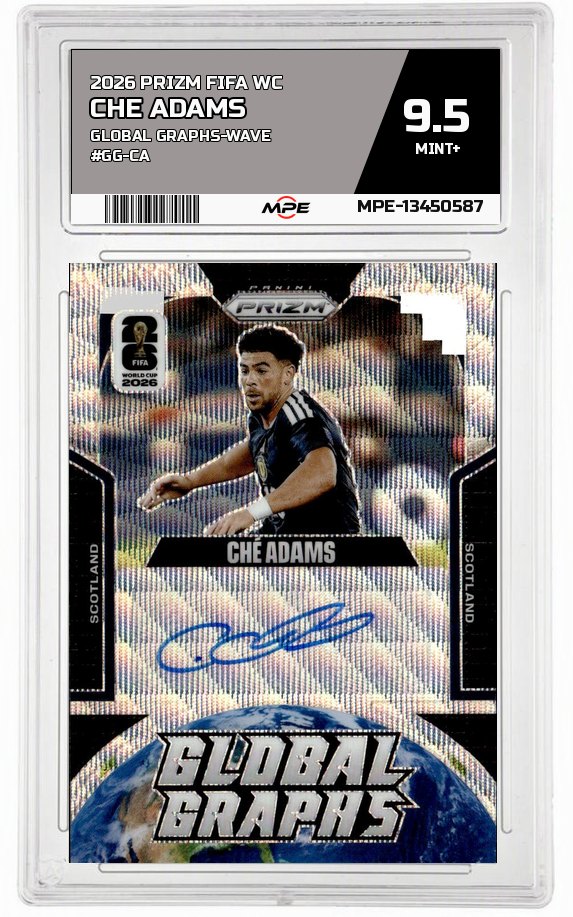 2026 PRIZM FIFA WC GLOBAL GRAPHS-WAVE #GG-CA CHE ADAMS MPE 9.5 MINT+ — graded card auctioned from the MPE vault