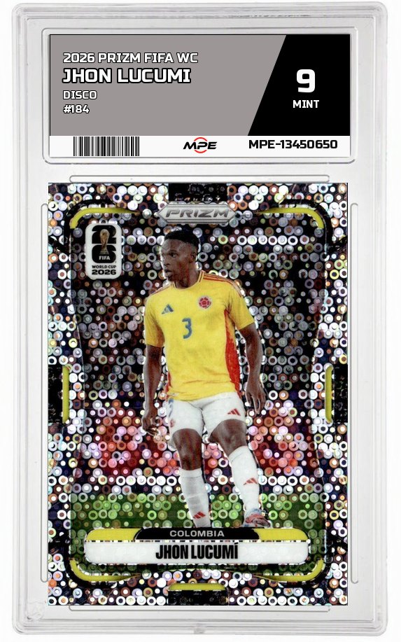 2026 PRIZM FIFA WC DISCO #184 JHON LUCUMI MPE 9 MINT — graded card auctioned from the MPE vault