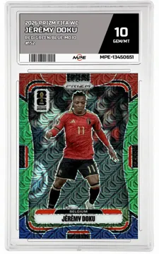 2026 PRIZM FIFA WC RED/GREEN/BLUE MOJO #152 JÉRÉMY DOKU MPE 10 GEM/MT — graded card up for auction