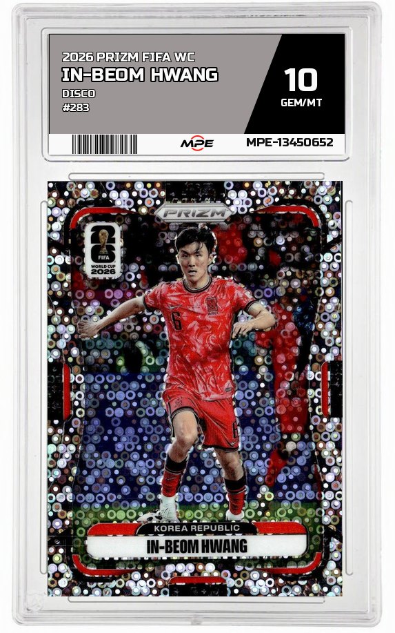 2026 PRIZM FIFA WC DISCO #283 IN-BEOM HWANG MPE 10 GEM/MT — graded card auctioned from the MPE vault