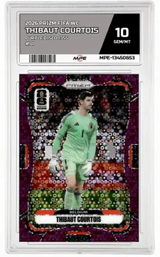2026 PRIZM FIFA WC Purple Disco /355 #161 THIBAUT COURTOIS MPE 10 GEM/MT — graded card up for auction