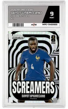 2026 PRIZM FIFA WC SCREAMERS-SILVER #21 DAYOT UPAMECANO MPE 9 MINT — graded card up for auction