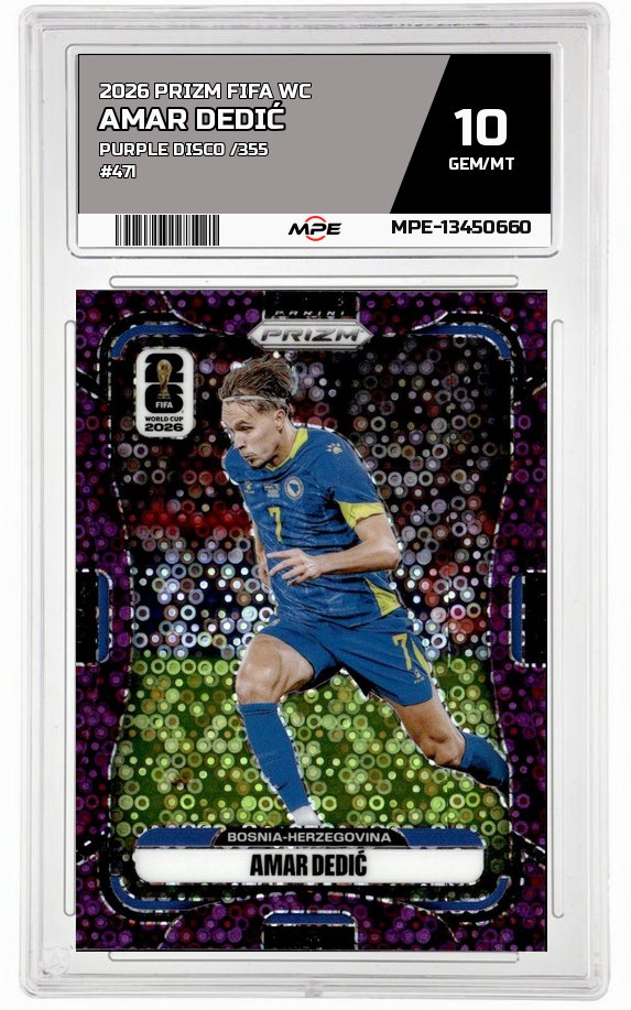 2026 PRIZM FIFA WC PURPLE DISCO /355 #471 AMAR DEDIĆ MPE 10 GEM/MT — graded card auctioned from the MPE vault
