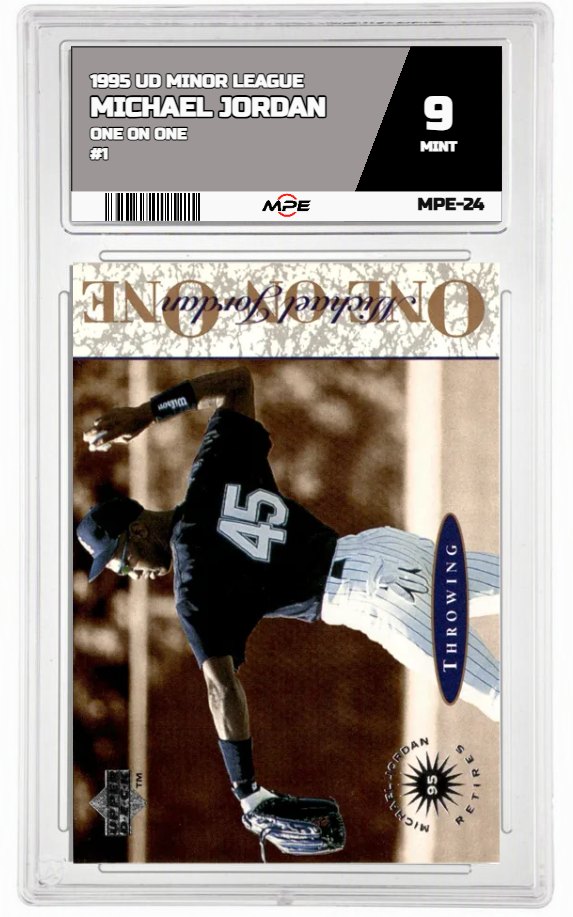 1995 UD MINOR LEAGUE ONE ON ONE #1 MICHAEL JORDAN MPE 9 MINT — graded card auctioned from the MPE vault