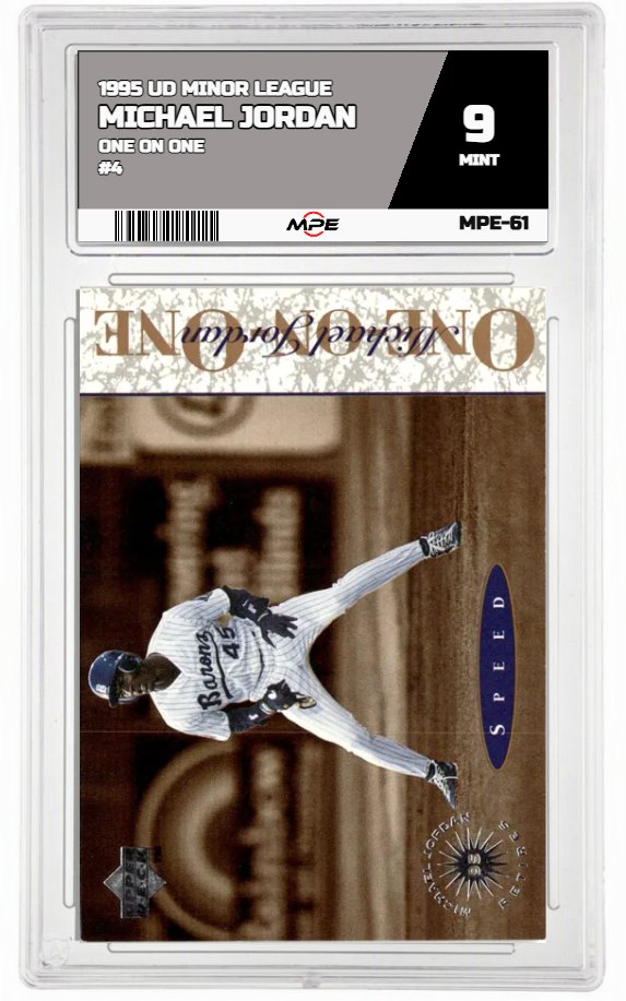 1995 UD MINOR LEAGUE ONE ON ONE #4 MICHAEL JORDAN MPE 9 MINT — graded card auctioned from the MPE vault