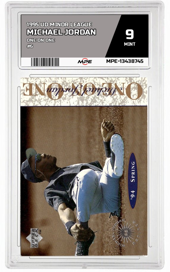 1995 UD MINOR LEAGUE ONE ON ONE #6 MICHAEL JORDAN MPE 9 MINT — graded card auctioned from the MPE vault