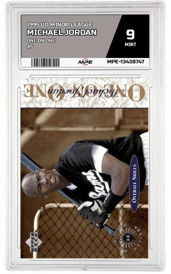 1995 UD MINOR LEAGUE ONE ON ONE #5 MICHAEL JORDAN MPE 9 MINT — graded card auctioned from the MPE vault
