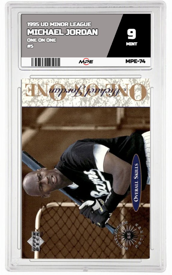 1995 UD MINOR LEAGUE ONE ON ONE #5 MICHAEL JORDAN MPE 9 MINT — graded card auctioned from the MPE vault