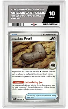 2026 POKEMON MEGA EVOLUTION PERFECT ORDER-REV HOLO #068/088 ANTIQUE JAW FOSSIL MPE 10 GEM/MT — graded card up for auction