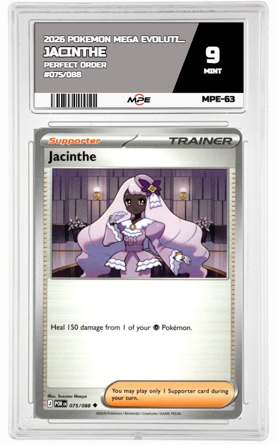 2026 POKEMON MEGA EVOLUTION PERFECT ORDER #075/088 JACINTHE MPE 9 MINT — graded card auctioned from the MPE vault