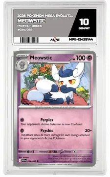 2026 POKEMON MEGA EVOLUTION PERFECT ORDER #034/088 MEOWSTIC MPE 10 GEM/MT — graded card up for auction