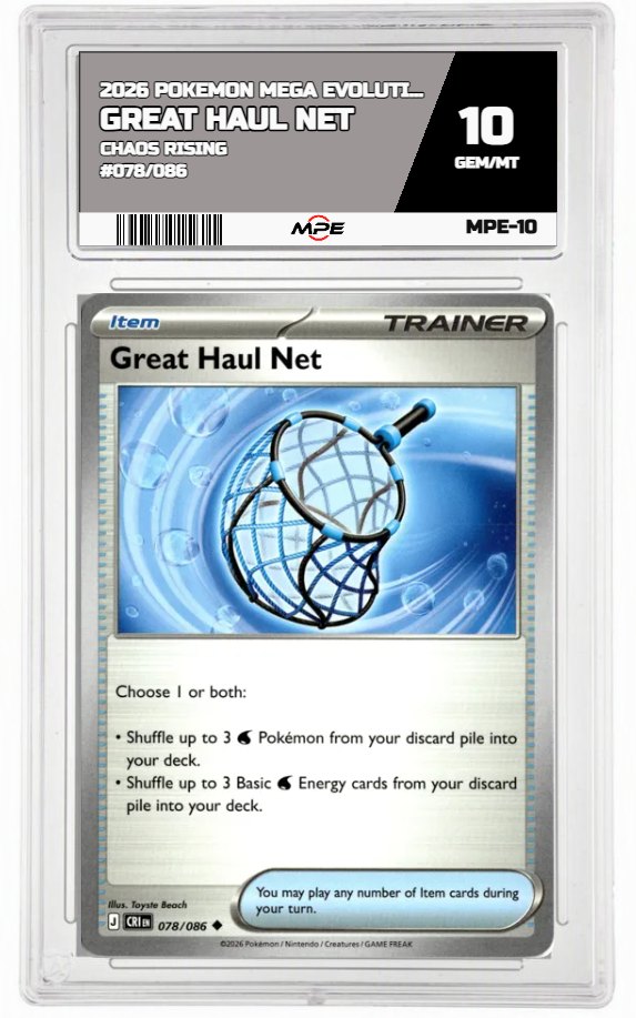 2026 POKEMON MEGA EVOLUTION CHAOS RISING #078/086 Great Haul Net MPE 10 GEM/MT — graded card auctioned from the MPE vault