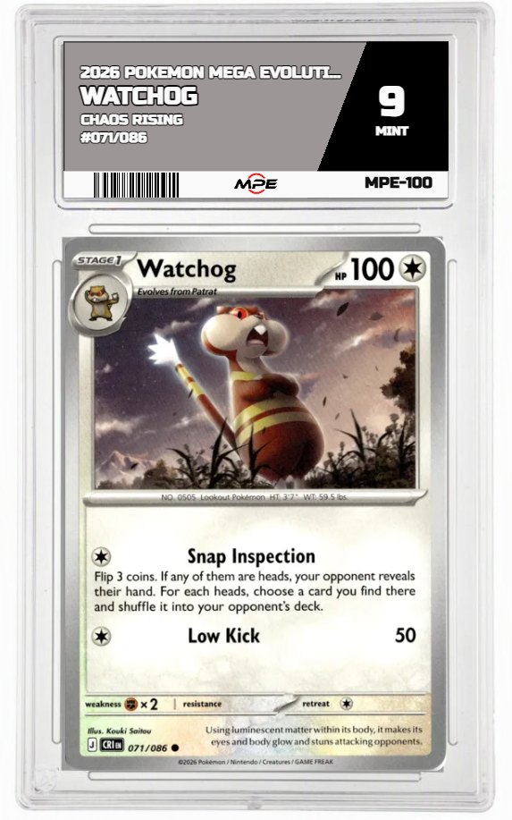 2026 POKEMON MEGA EVOLUTION CHAOS RISING #071/086 Watchog MPE 9 MINT — graded card auctioned from the MPE vault