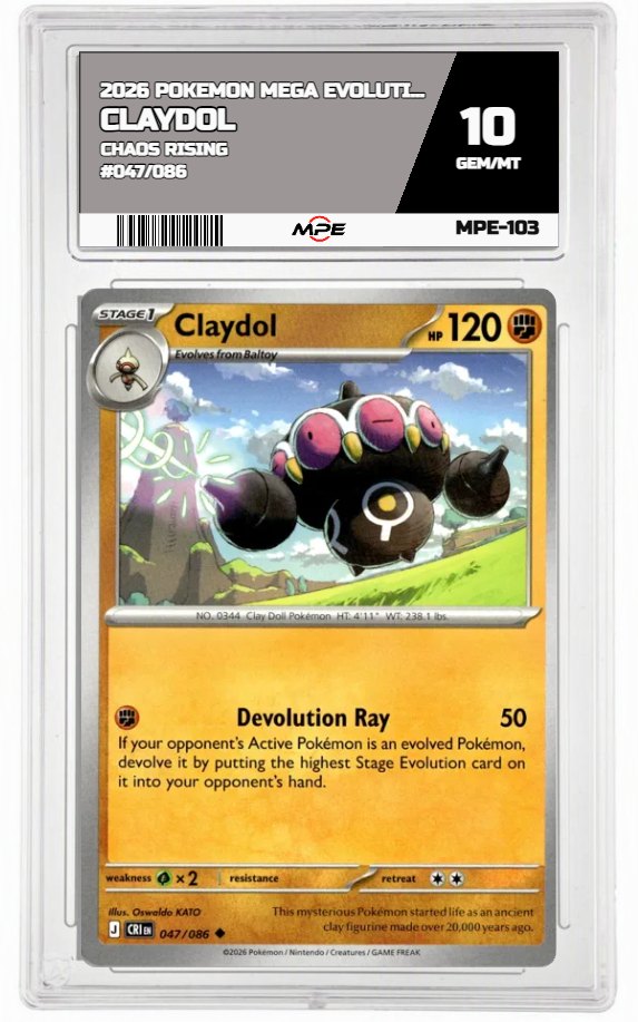 2026 POKEMON MEGA EVOLUTION CHAOS RISING #047/086 Claydol MPE 10 GEM/MT — graded card auctioned from the MPE vault
