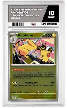 2026 POKEMON MEGA EVOLUTION CHAOS RISING-REV HOLO #029/086 Ampharos MPE 10 GEM/MT — graded card up for auction