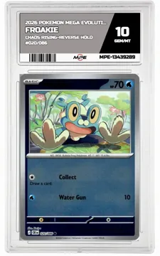 2026 POKEMON MEGA EVOLUTION CHAOS RISING-REV HOLO #020/086 Froakie MPE 10 GEM/MT — graded card up for auction