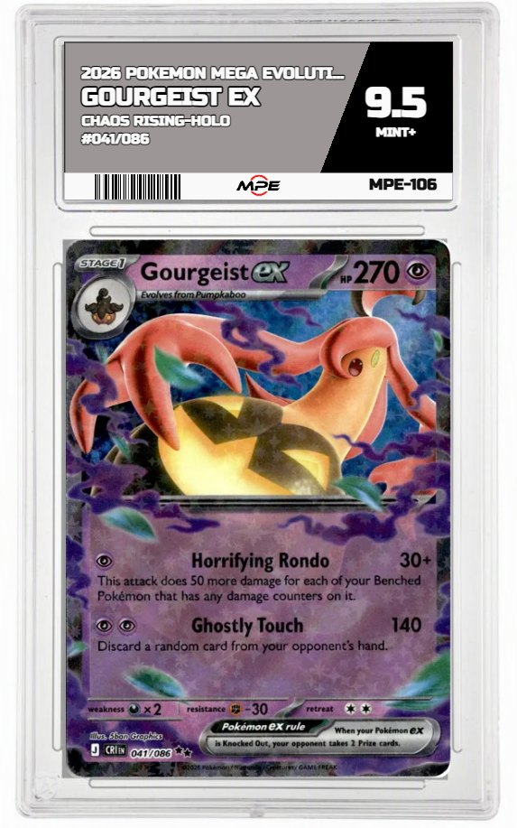 2026 POKEMON MEGA EVOLUTION CHAOS RISING-HOLO #041/086 Gourgeist EX MPE 9.5 MINT+ — graded card auctioned from the MPE vault