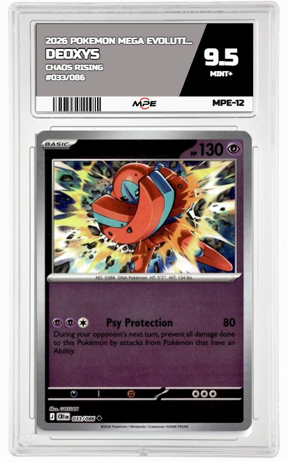 2026 POKEMON MEGA EVOLUTION CHAOS RISING #033/086 Deoxys MPE 9.5 MINT+ — graded card auctioned from the MPE vault