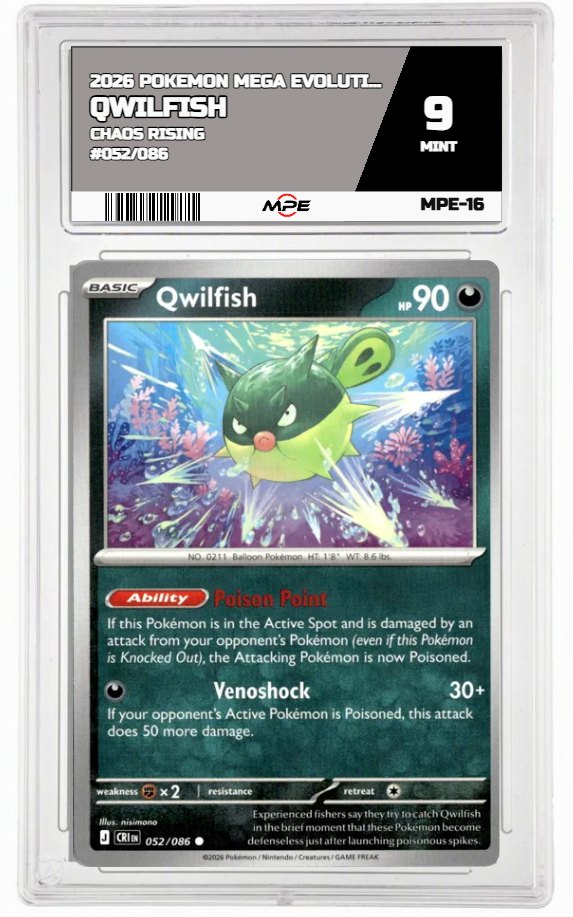 2026 POKEMON MEGA EVOLUTION CHAOS RISING #052/086 Qwilfish MPE 9 MINT — graded card auctioned from the MPE vault